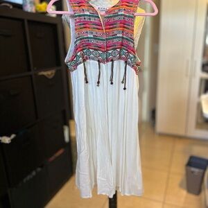 Colorful Sleeveless Dress with Embroidered Top